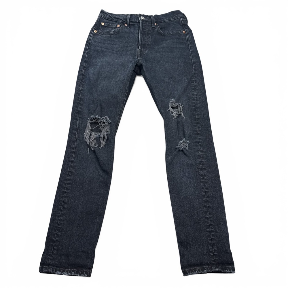 Levi's 501 S Jeans Womens Size 24 Black Distressed Button Fly Stretch Denim